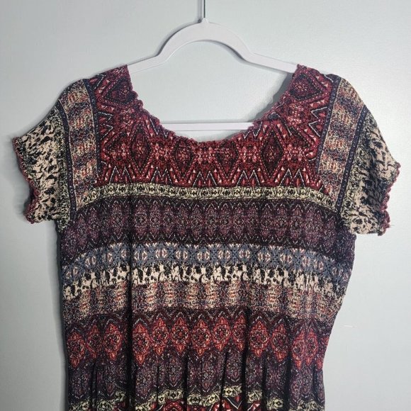 Soft Surroundings Marcelo Smocked Maxi Dress 1X Short Sleeve Boho Slit Printed - Picture 5 of 10